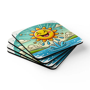 Happy Sunshine Corkwood Coaster Set – High Gloss - Dipaliz - Coasters
