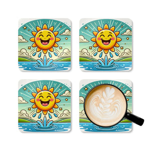 Happy Sunshine Corkwood Coaster Set – High Gloss - Dipaliz - Coasters