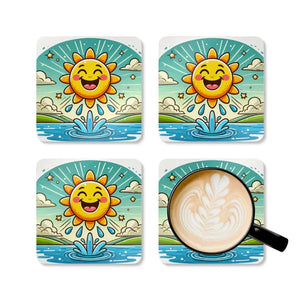Happy Sunshine Corkwood Coaster Set - Elegant Style - Dipaliz - Cork / 3.75’’ × / Square - Coasters