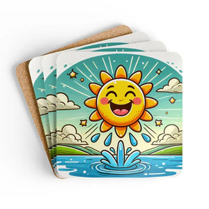 Happy Sunshine Corkwood Coaster Set - Elegant Style - Dipaliz - Cork / 3.75’’ × / Square - Coasters