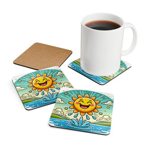 Happy Sunshine Corkwood Coaster Set - Elegant Style - Dipaliz - Cork / 3.75’’ × / Square - Coasters