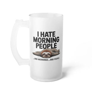 Frosted Glass Beer Mug Sloth Morning People 16oz Dipaliz - Glasses