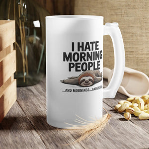 Frosted Glass Beer Mug Sloth Morning People 16oz Dipaliz - Glasses