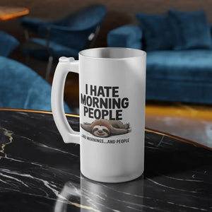 Sloth Frosted Glass Beer Mug 16oz i Hate Morning People - Dipaliz - Glasses