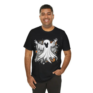 Jersey Short Sleeve Tee - Spooky Ghost Design - Dipaliz - Black / s - T-shirts