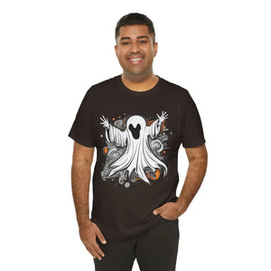 Jersey Short Sleeve Tee - Spooky Ghost Design - Dipaliz - Brown / s - T-shirts