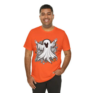 Jersey Short Sleeve Tee - Spooky Ghost Design - Dipaliz - Orange / s - T-shirts