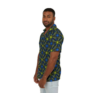 Vibrant Hawaiian Camp Shirt - Blue Lime Geometric - Dipaliz - Shirts - s