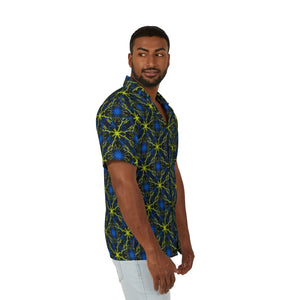 Vibrant Hawaiian Camp Shirt - Blue Lime Geometric - Dipaliz - Shirts - s