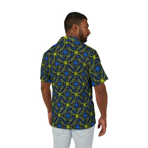 Vibrant Hawaiian Camp Shirt - Blue Lime Geometric - Dipaliz - Shirts - s