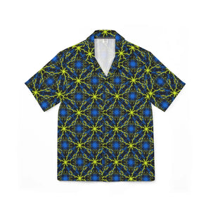 Vibrant Hawaiian Camp Shirt - Blue Lime Geometric - Dipaliz - Shirts - s