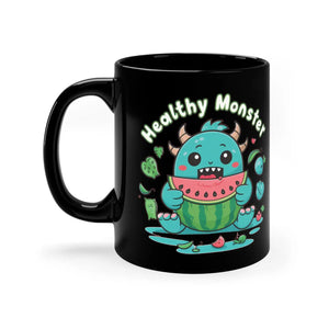 Quirky Monstrous Mornings Black Mug - Watermelon - Dipaliz - Mugs