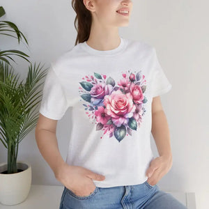 Hearts and Roses Tee - Soft Cotton Jersey Short Sleeve - Dipaliz - Ash / s - T-shirts