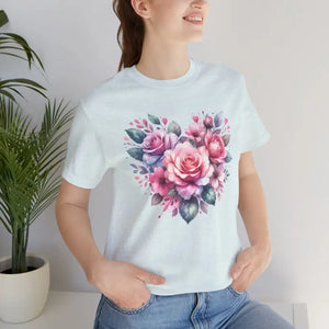 Hearts and Roses Tee - Soft Cotton Jersey Short Sleeve - Dipaliz - Heather Ice Blue / s - T-shirts