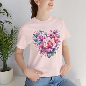 Hearts and Roses Tee - Soft Cotton Jersey Short Sleeve - Dipaliz - Pink / s - T-shirts