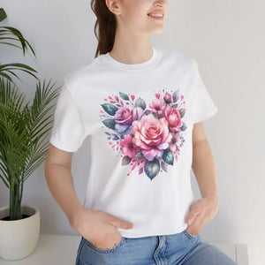 Hearts and Roses Tee - Soft Cotton Jersey Short Sleeve - Dipaliz - White / s - T-shirts