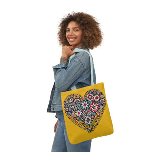 Chic Flowers Canvas Tote - Heart Design Everyday Bag - Dipaliz - Bags