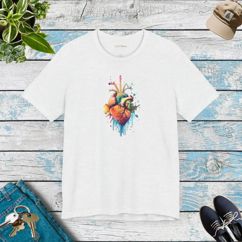 Heart and Flowers Unisex Short Sleeve Tee - Ash / s T-shirt