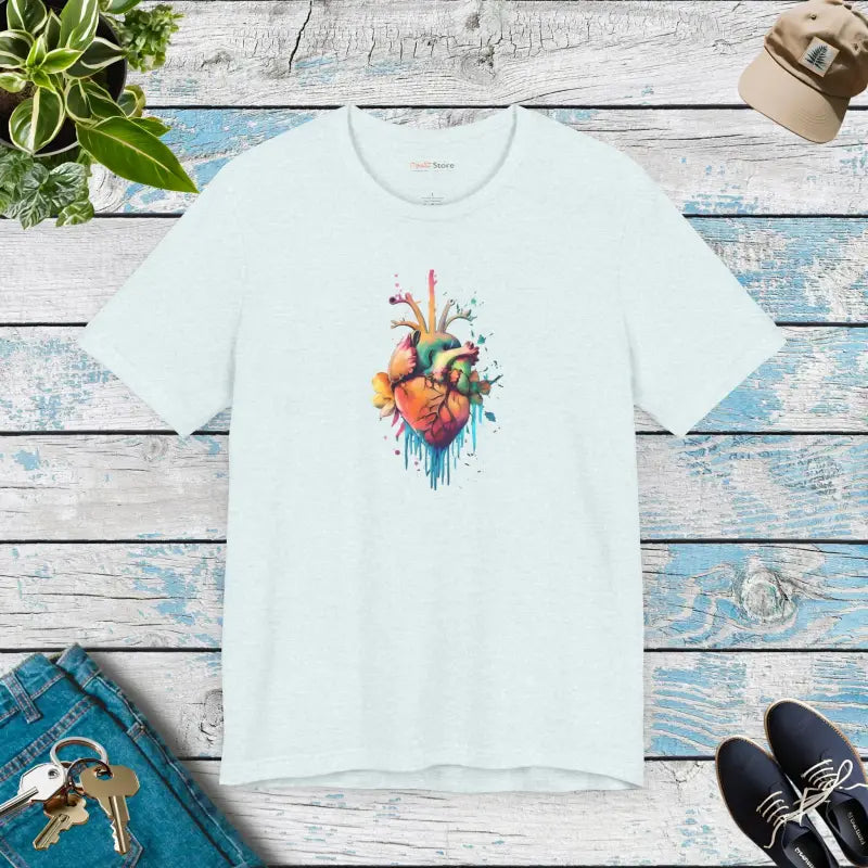 Heart and Flowers Unisex Short Sleeve Tee - Heather Ice Blue / s T-shirt