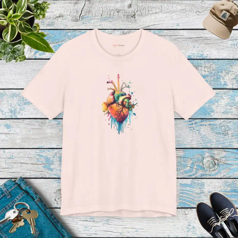 Heart and Flowers Unisex Short Sleeve Tee - Soft Pink / s T-shirt