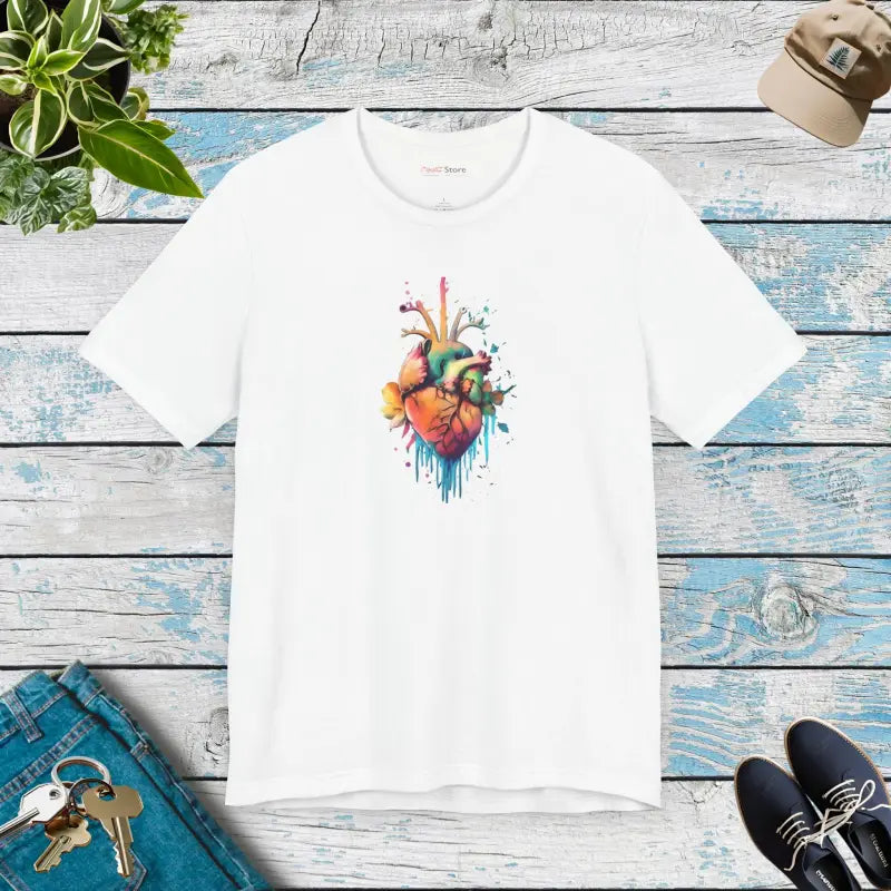 Heart and Flowers Unisex Short Sleeve Tee - White / s T-shirt