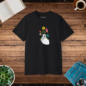 Heart with Flowers Ultra Cotton Tee - Mesmerizing Design - Dipaliz - Black / s - T-shirts