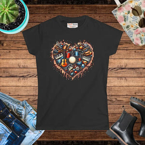 Women’s Softstyle Tee Heart Design Featuring Musical Instruments Dipaliz - Black / s - T-shirts