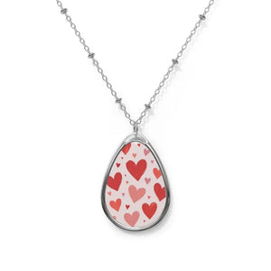 Heart Pattern Oval Necklace Vibrant Glossy Finish - Dipaliz - one Size / Silver - Necklaces