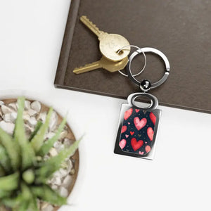 Heart Pattern Photo Keyring Memory Keepsake Rectangle - Dipaliz - one Size / Glossy / Silver - Keychains