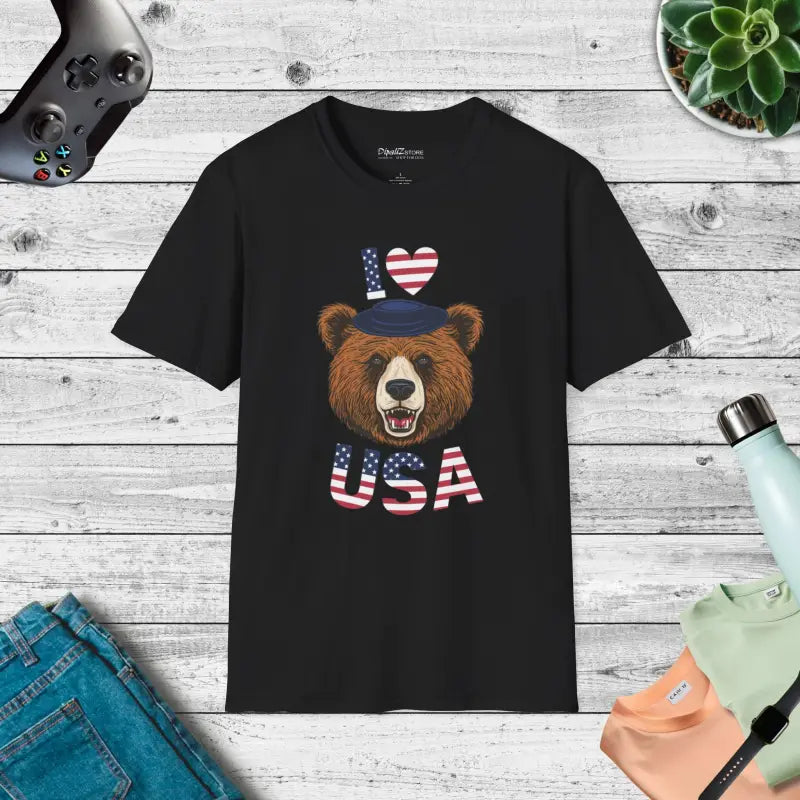 Unisex Softstyle Bear T-shirt - Love Usa Comfort! - Black / s T-shirt