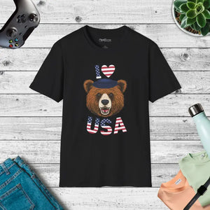 T-shirt - Bear Usa Heart Unisex Comfortable Patriotic Tee - Dipaliz Black / s