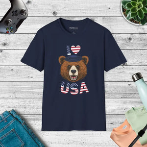 Bear T-shirt Usa Heart Unisex Comfortable Patriotic Tee - Dipaliz - Navy / s - T-shirts