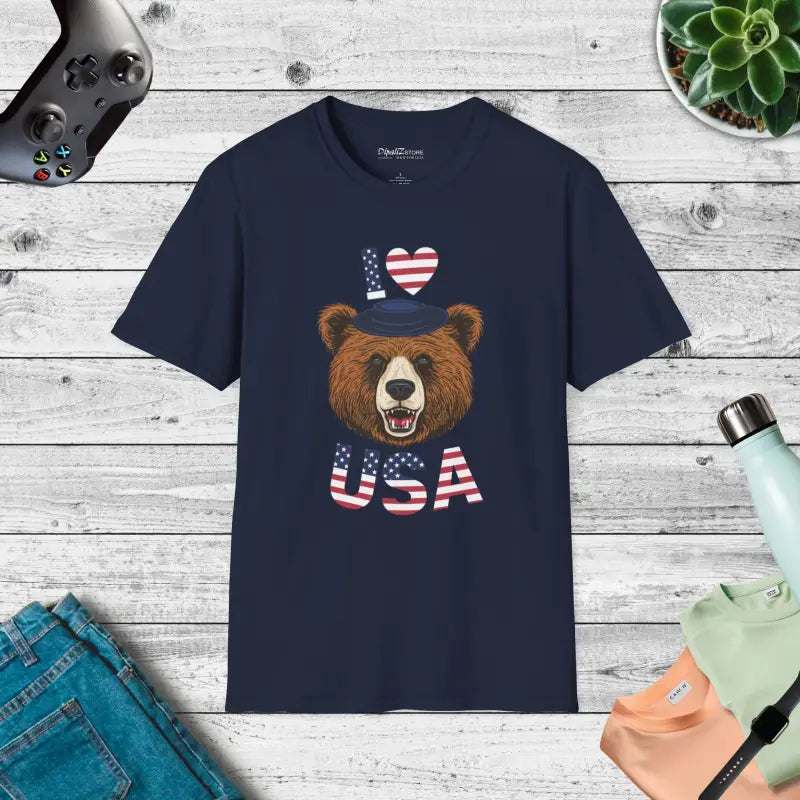 Unisex Softstyle Bear T-shirt - Love Usa Comfort! - Navy / s T-shirt