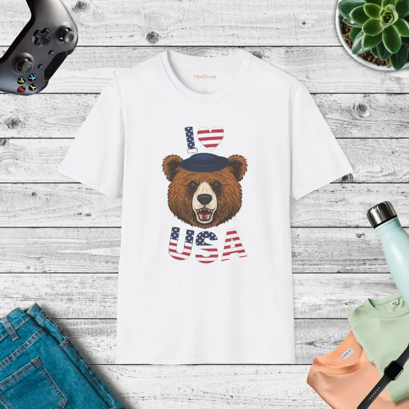 Unisex Softstyle Bear T-shirt - Love Usa Comfort! - White / s T-shirt