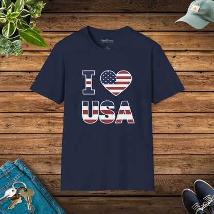 Unisex Cotton T-shirt i Heart Usa – Soft & Patriotic Style - Navy / s T-shirt