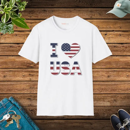 Unisex Cotton T-shirt i Heart Usa – Soft & Patriotic Style - White / s T-shirt