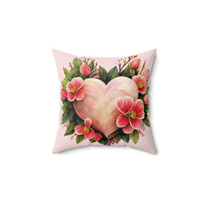 Spun Polyester Square Pillow - Blossoming Heart Design - Dipaliz - 14’’ × - Throw Pillows