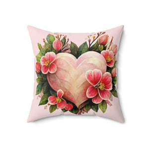 Spun Polyester Square Pillow - Blossoming Heart Design - Dipaliz - Throw Pillows