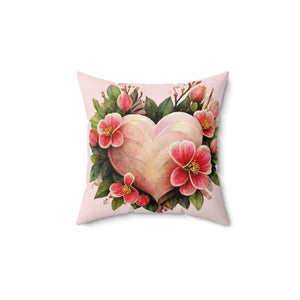 Spun Polyester Square Pillow - Blossoming Heart Design - Dipaliz - Throw Pillows