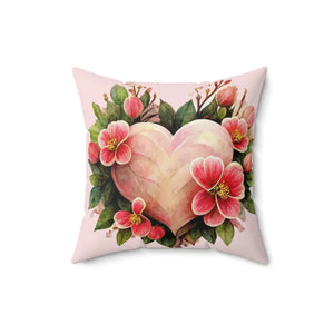 Spun Polyester Square Pillow - Blossoming Heart Design - Dipaliz - 16’’ × - Throw Pillows