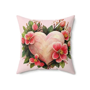 Spun Polyester Square Pillow - Blossoming Heart Design - Dipaliz - 18’’ × - Throw Pillows