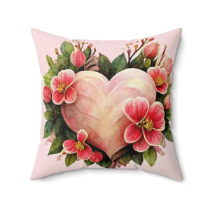 Spun Polyester Square Pillow - Blossoming Heart Design - Dipaliz - 20’’ × - Throw Pillows