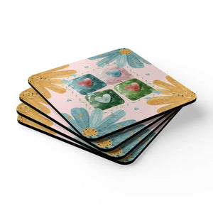 Hearts Corkwood Coaster Set - Stylish Table Protection - Dipaliz - Cork / 3.75’’ × / Square - Coasters