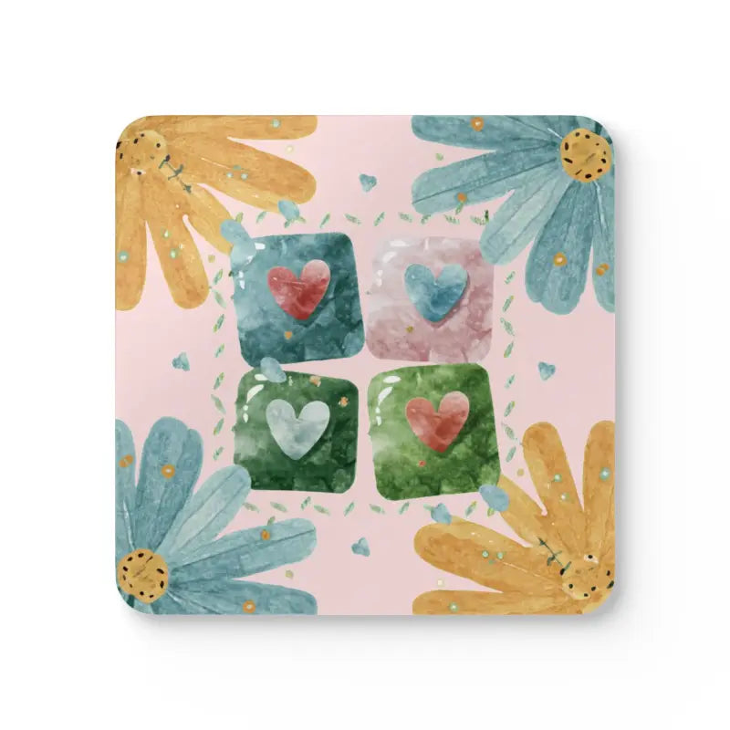 Fall in Love with Heartfelt Hearts Corkwood Coaster Set - Cork / 3.75’’ × / Square Home Decor