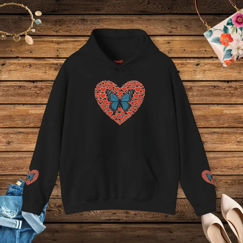 Chill Vibes Hoodie: Comfy Style with Hearts & Butterflies - Black / s Hoodie