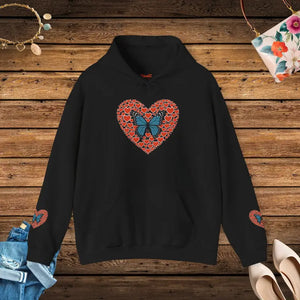 Hooded Sweatshirt Bloom Print Cozy Style Flowers Hearts Butterflies Dipaliz - Black / s - Sweatshirts