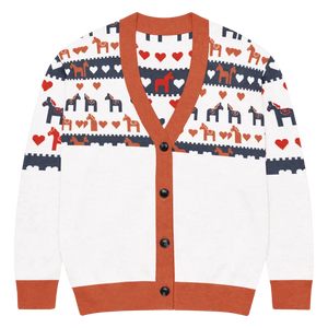 Hearts Dala Horse Knitted Cardigan - Cozy Layering Essential - Dipaliz - 2xl - Cardigans