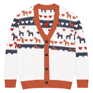 Hearts Dala Horse Knitted Cardigan - Cozy Layering Essential - Dipaliz - 2xs - Cardigans