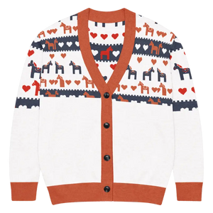 Hearts Dala Horse Knitted Cardigan - Cozy Layering Essential - Dipaliz - l - Cardigans