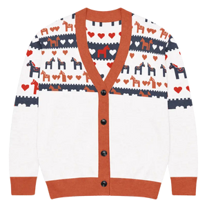 Hearts Dala Horse Knitted Cardigan - Cozy Layering Essential - Dipaliz - Xl - Cardigans